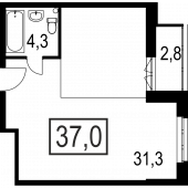 1-комнатная квартира 37 м²