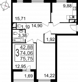 3-комнатная квартира 75,8 м²