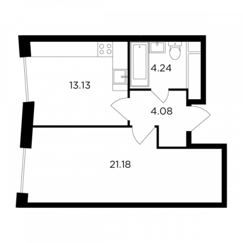 1-комнатная, 42.63 м²