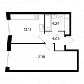 1-комнатная квартира 42,63 м²