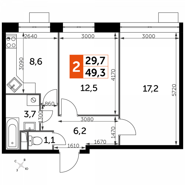 2 комнаты до 49.3