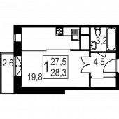 1-комнатная квартира 28,3 м²