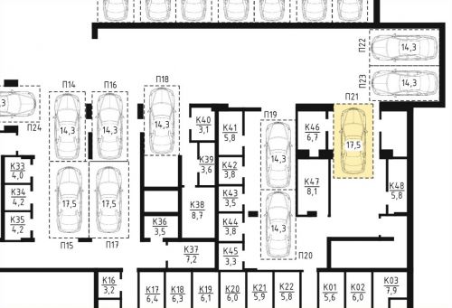 Машиноместа, 17.5 м²