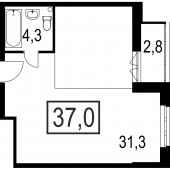 1-комнатная квартира 37 м²