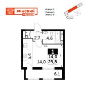 1-комнатная квартира 29,8 м²