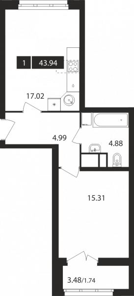 1 комната до 43.94