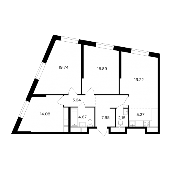 4-комнатная квартира №1293, 93,6 м² за 32,03 млн руб. в ЖК «КутузовGRAD II» - планировка