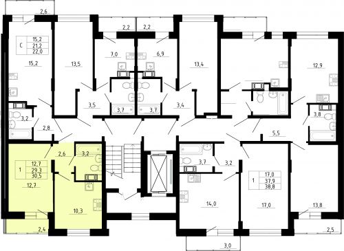 1-комнатная, квартира, 29.3 м²