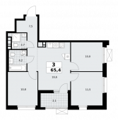 3-комнатная квартира 65,4 м²