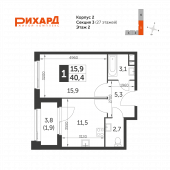 1-комнатная квартира 40,3 м²