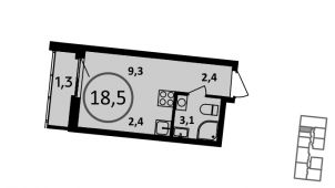 1-комнатная квартира 18,5 м²