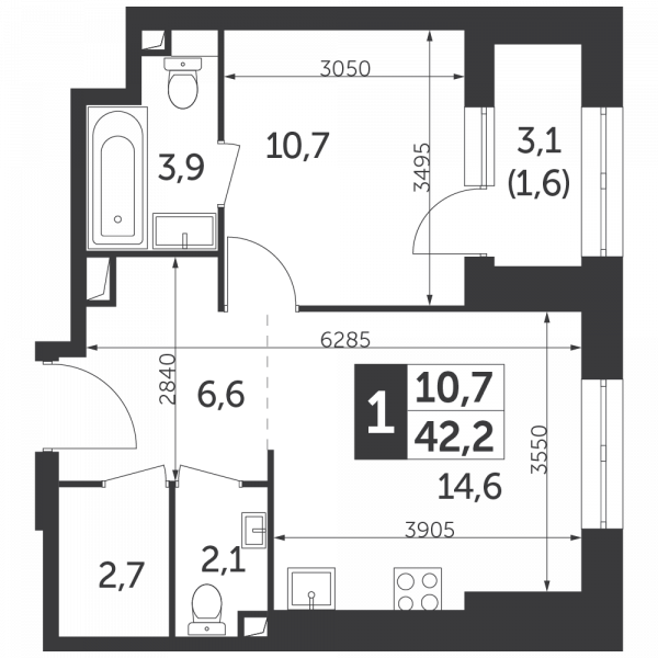 1 комната до 42.2
