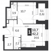 1-комнатная квартира 42,2 м²