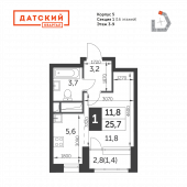 1-комнатная квартира 25,7 м²
