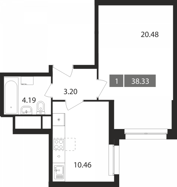 1 комната до 38.33