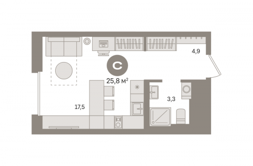 Студия, 25.75 м²