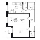 2-комнатная квартира 61,01 м²
