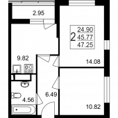 2-комнатная квартира 47,25 м²