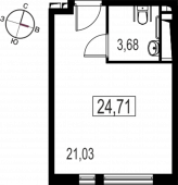 1-комнатная квартира 24,71 м²