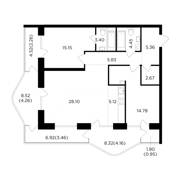3 комнаты до 99.95
