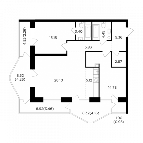 3-комнатная, 99.95 м²