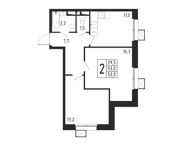 2 комнаты до 53