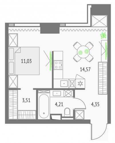 Студия, 37.67 м²