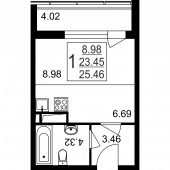 1-комнатная квартира 25,46 м²