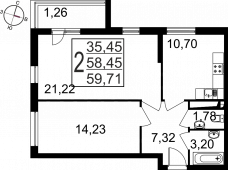 2-комнатная квартира 59,71 м²