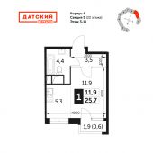 1-комнатная квартира 25,7 м²