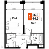 1-комнатная квартира 44,5 м²