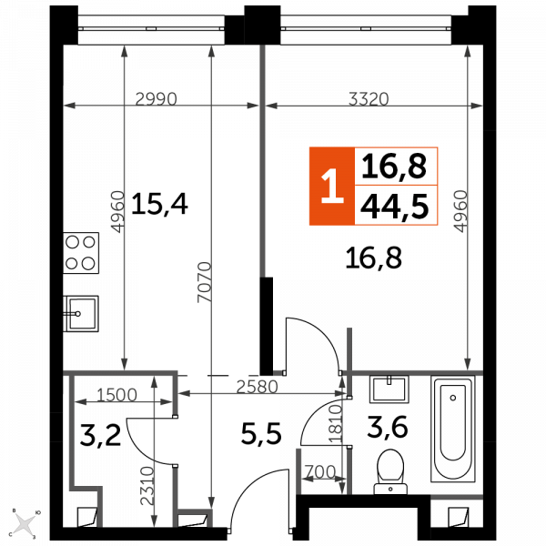 1 комната до 44.5