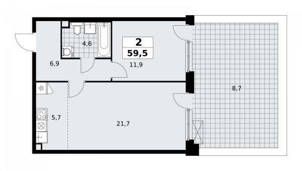 2 комнаты до 59.5