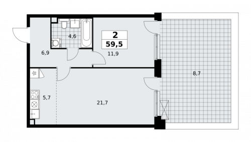 2-комнатная, 59.5 м²