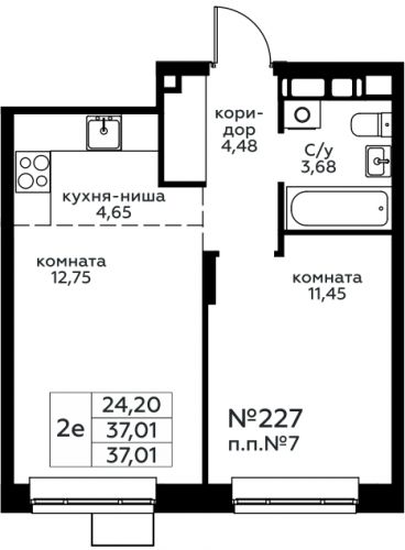 2-комнатная, 37.01 м²