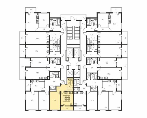 1-комнатная, квартира, 34.6 м²