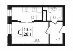 1-комнатная квартира 28,1 м²