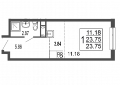 1-комнатная квартира 23,75 м²