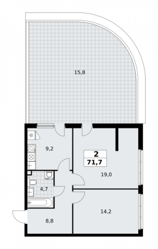 2-комнатная, 71.7 м²