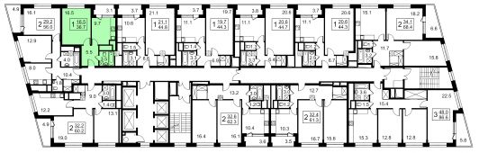 1-комнатная квартира 38,2 м²