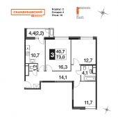 3-комнатная квартира 72,4 м²