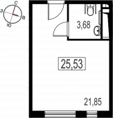 1-комнатная квартира 25.53 м²