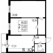 2-комнатная квартира 75.07 м²