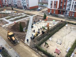 Корпус 26: благоустройство, монтажные работы, фасадные работы