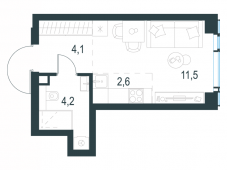 1-комнатная квартира 22,4 м²