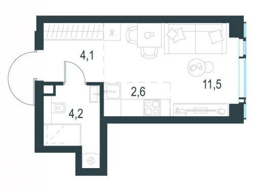 Студия, 22.4 м²