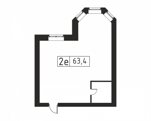 1-комнатная, 63.4 м²