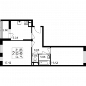 2-комнатная квартира 54,75 м²