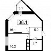 1-комнатная квартира 35 м²