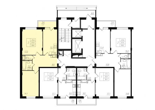 2-комнатная, квартира, 58.2 м²